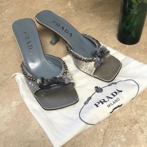 Prada grey metallic sandals🤑